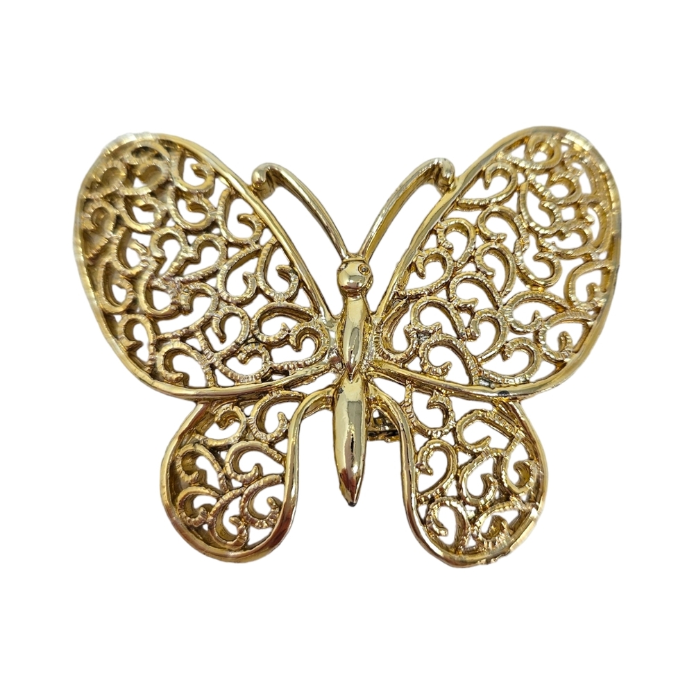 Vintage Gerry's Butterfly Brooch Gold Tone Filagree